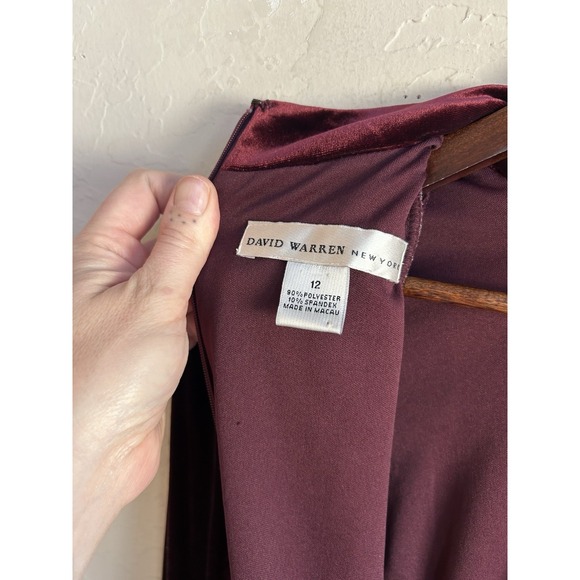 Vintage 90s David Warren Burgundy Velvet Maxi Dress 12 Mandarin Whimsigoth - Picture 8 of 8